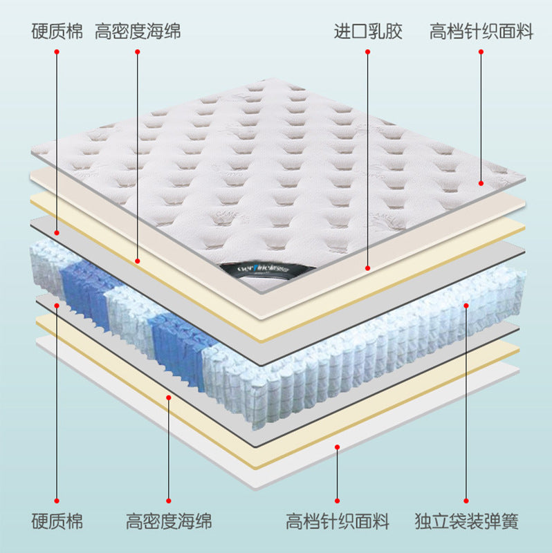 Free shipping natural latex mattress simmons style, independent pocket spring 3e eco-friendly coconut coir mattress, silent hotel-grade for home use