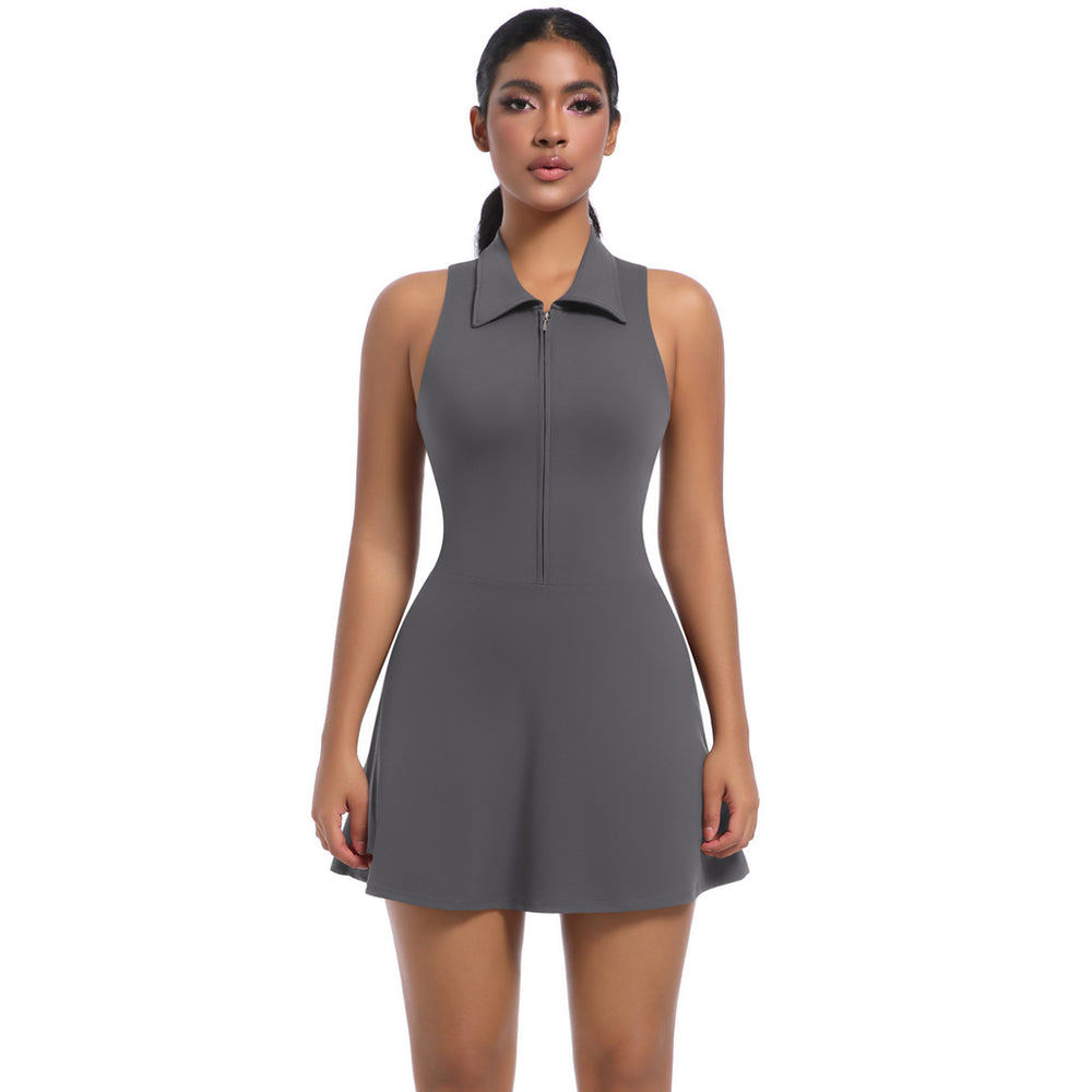 Naked new arrival tight slimming look yoga sports jumpsuit tennis skirt women's outdoor running fitness wear lapel suit