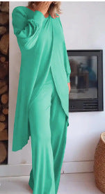 fashion new women's long sleevessuitloose pantssuitasymmetricalfashioncasual cross plus size two pieces