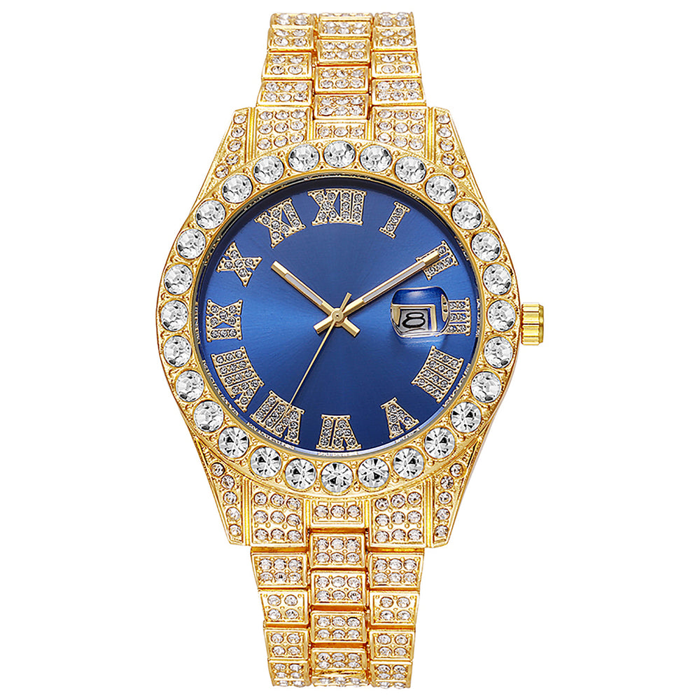 2025 hot-selling export watch: european and american men's personalized hip-hop feng shui ghost roman numeral diamond-inlaid quartz watch for men