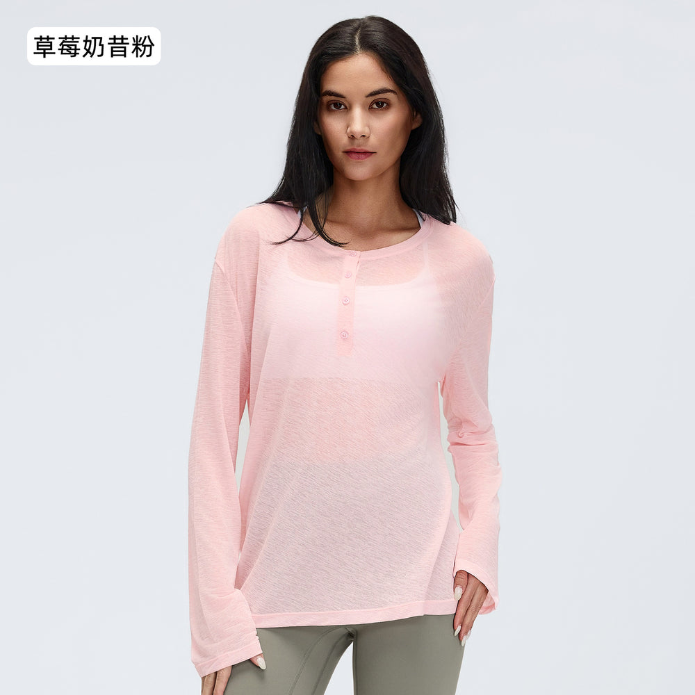 Women's long-sleeve yoga top - loose fit, breathable, activewear, casual running t-shirt, lightweight - d26101