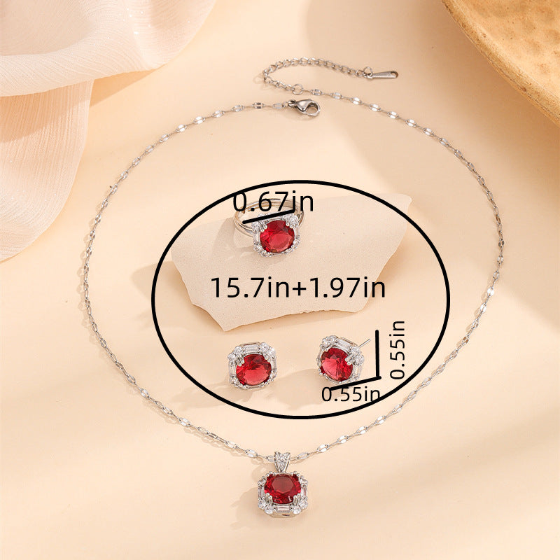 [titanium steel] necklace women's new arrivalniche style square pendant earrings ring accessible luxury classy sense collarbone chain jewelry wholesale