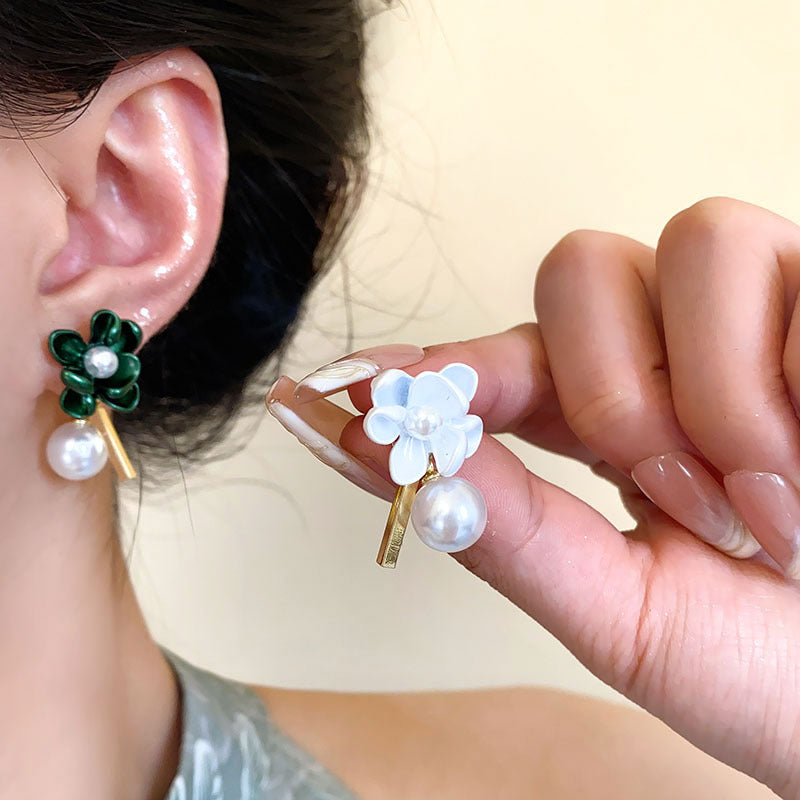 Camellia pearl stud earrings for women, 2026 new arrival, light luxury, high-end, elegant earrings, unique design, wholesale
