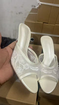Za 2024 autumn new arrival back strap fashion stiletto heel peep-toe embroidered beaded mesh sandals women's trendy