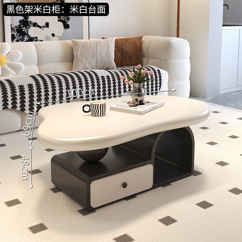Cream cloud coffee table small apartment living room for home movable cart modern light luxury classy storage tea table