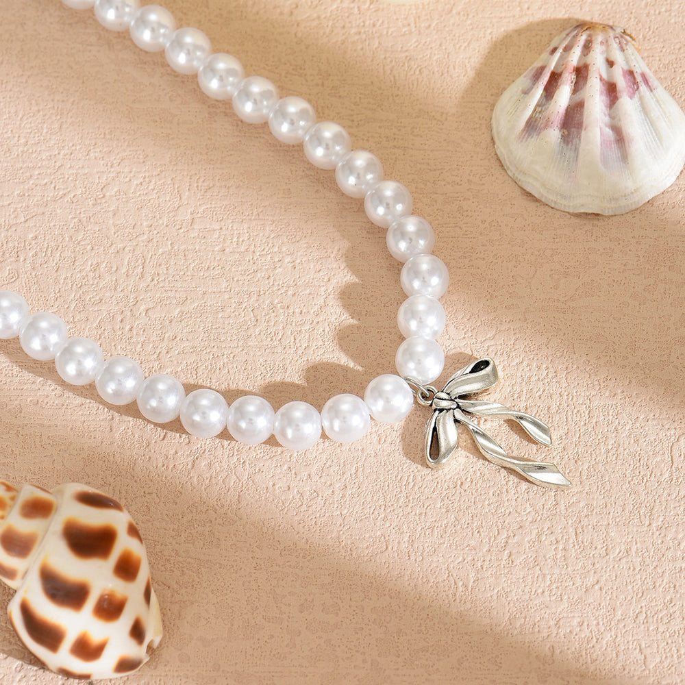 Bowknot pearl choker wholesale - european & american cross-border high-end necklace, light luxury niche pendant, clavicle chain, women's jewelry