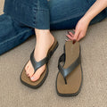 Fashionclassy square toe flip-flops women's summernew arrivaloutwear wedge heel wasteland style color matching thick sole sandals