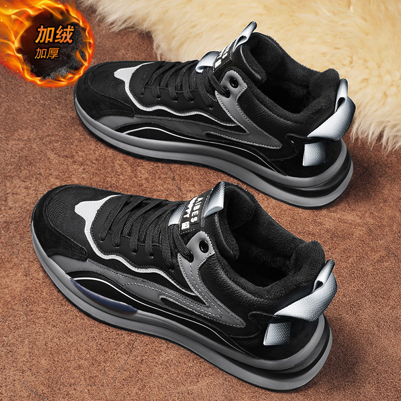 Men's cotton-padded shoes, spring 2025 new collection: high-top, fleece-lined, extra thick, casual sports, chunky sole, warm, cold-resistant, travel, dad shoes
