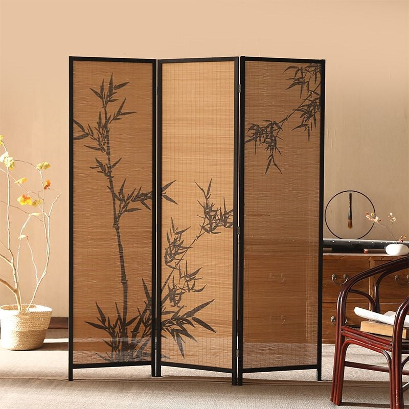 Screen bamboo tea room partition bamboo woven living room enclosure chinese style bamboo shadow foldable solid wood screen partition living room enclosure