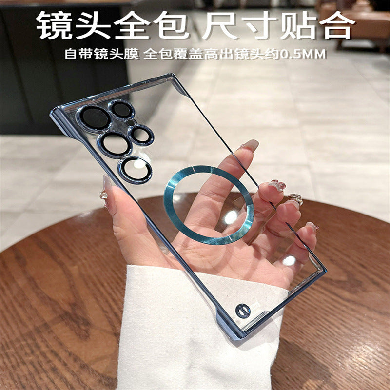 Transparent ultra-thin electroplated magnetic case for samsung s26 ultra, s23 frameless hard case, s24 lens protection case
