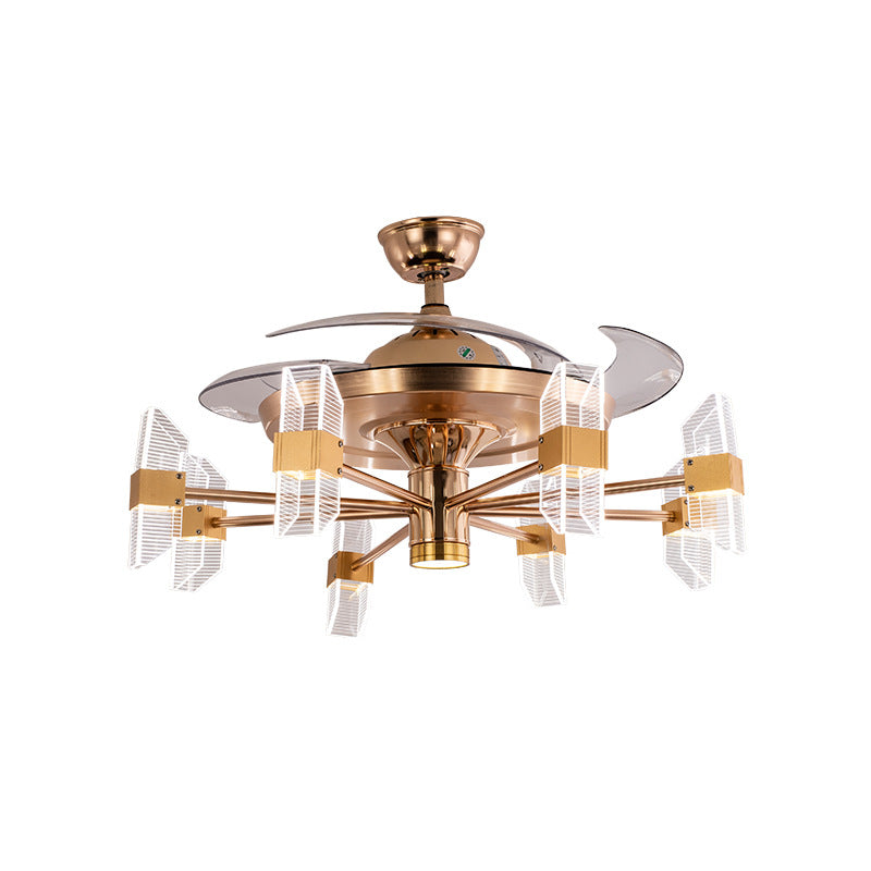 Whole house smart golden magic bean invisible fan light Nordic crystal light luxury ceiling fan light living room dining room integrated lamp