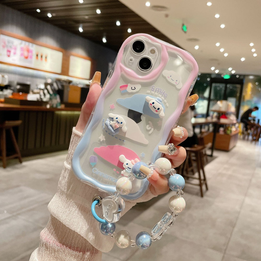 Suitable for apple 16pro stereo wave gradient color cinnamon dog doll mobile phone case iphonex bracelet protective cover