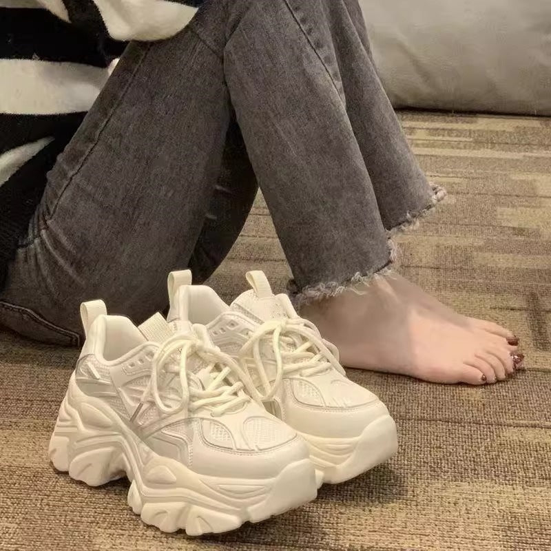Best sellingdad shoes height increasing shoes 2026 spring and summer new arrivaleasiest for matchpetiteswhitethick soleplatform shoes women's sports shoes
