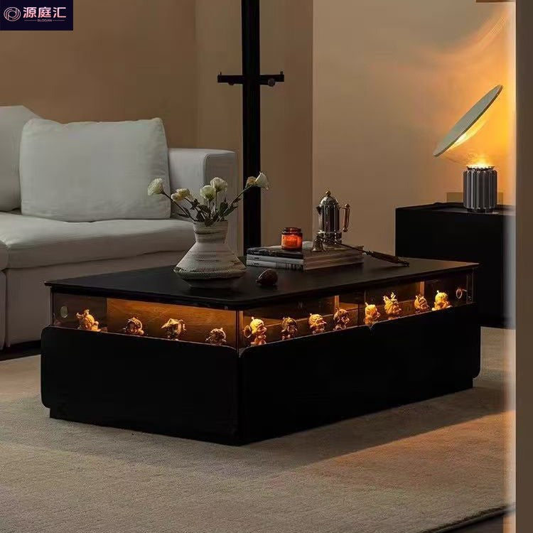 Retro slate coffee table scandinavianfor homemoderncasual lighting atmosphere black square small apartment solid wood coffee table