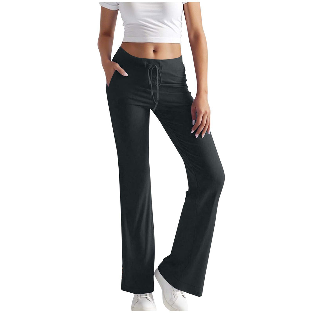 cross-border  women's solid color fashion drawstring wide-leg pants with slit hems and button detail - sporty casual trousers