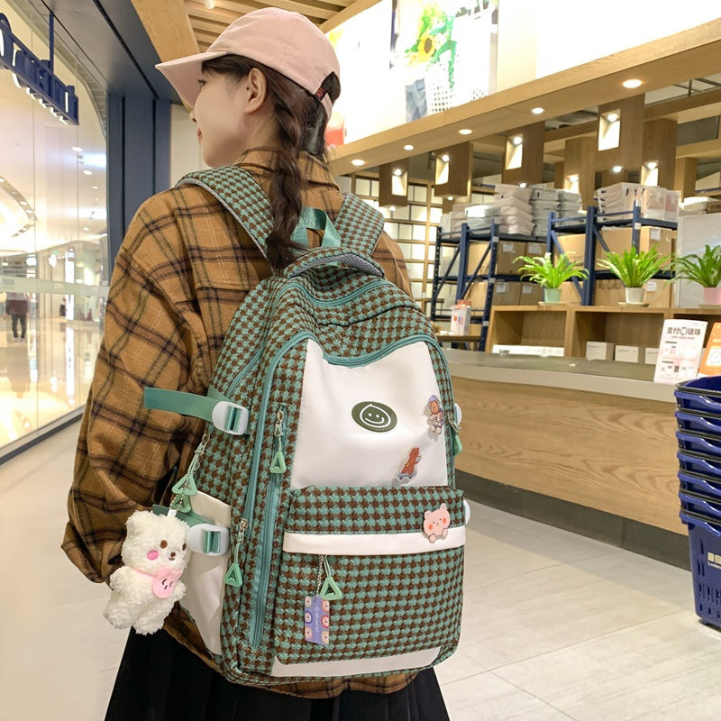School bag girls ins style Korean version of junior high school students large-capacity backpack simple middle school students casual contrasting backpack