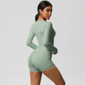 European and american solid color slim-fit long sleeve t-shirt yoga outfit set - high-waisted, barely-there feel, quick-dry activewear two-piece set for running and fitness