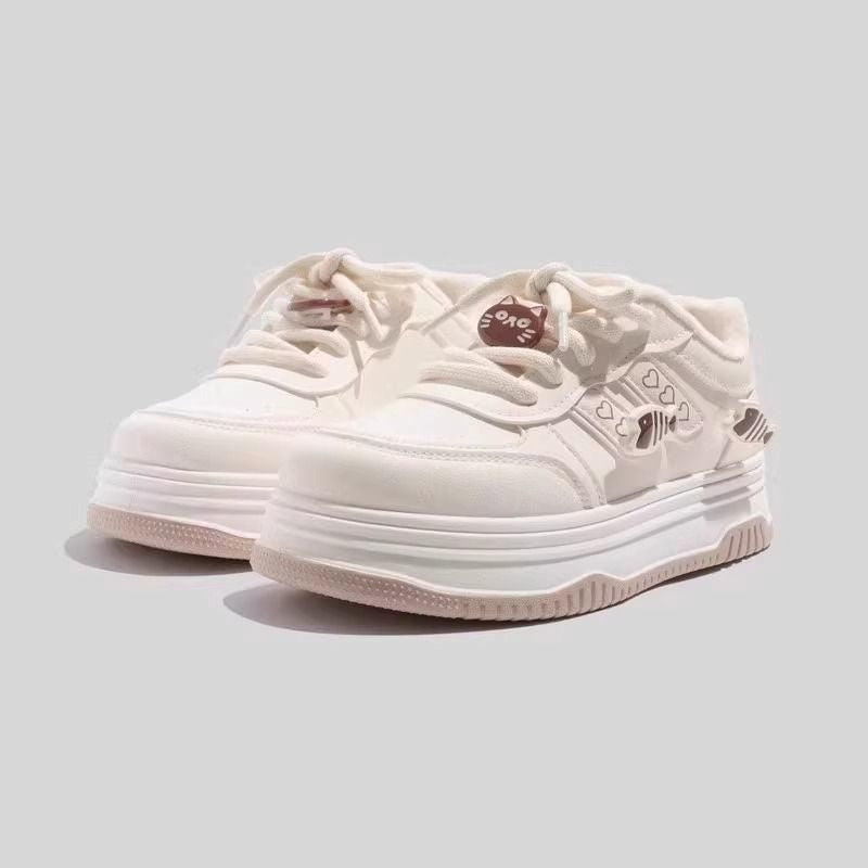 Girls' white sneakers : new spring/autumn collection, versatile casual student platform sneakers, trendy ins style
