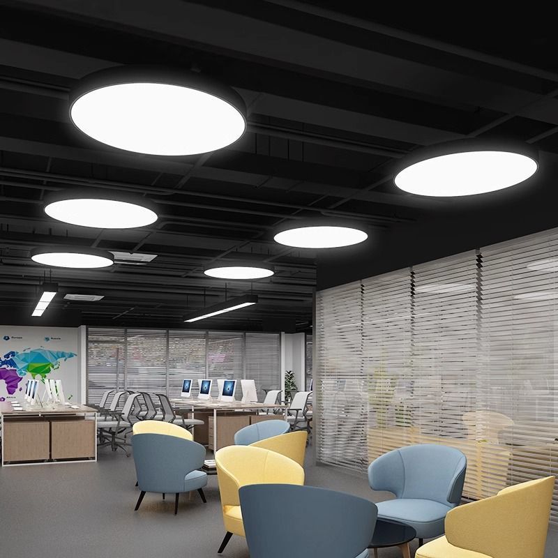 Led round ring pendant light - industrial style lighting fixture for office, gym, store, and hallway