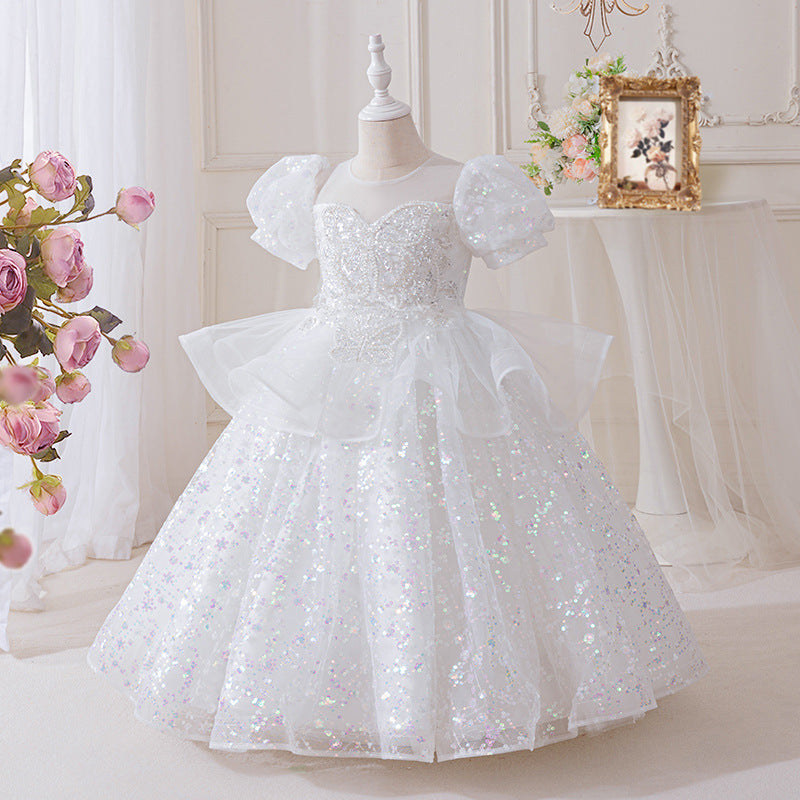 High-end children's first birthday dress, little girl's birthday princess gown, hostess piano performance outfit, children's day performance, runway show