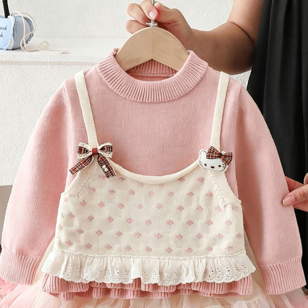 Girls' sweater set - new autumn/winter  collection - baby outfit - cartoon knit top & tutu skirt two-piece set