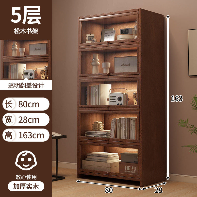 Retro American floor-to-ceiling bookcase Solid wood small cabinet Locker Living room storage Display cabinet Integrated dust rack
