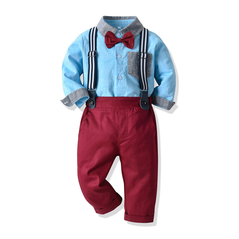 New arrivals: autumn collection - boys' cotton long-sleeve shirt & overalls set - perfect for first birthday & christmas gifts (cross-border e-commerce)