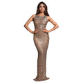 C7185 cross-border   fashionable women's bodycon dress with rhinestone detailing, sleeveless design, and back slit - new arrival