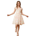 New girls' floral print dress - princess style, ruched waist, slim fit, fashionable kids' dress, beach dress