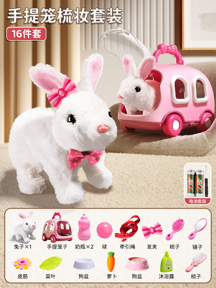 Kids' electric simulation bunny plush toy - girl's pet white rabbit doll - birthday gift for girls