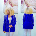 C6590 cross-border   fashion women's solid color beaded lapel long sleeve blazer