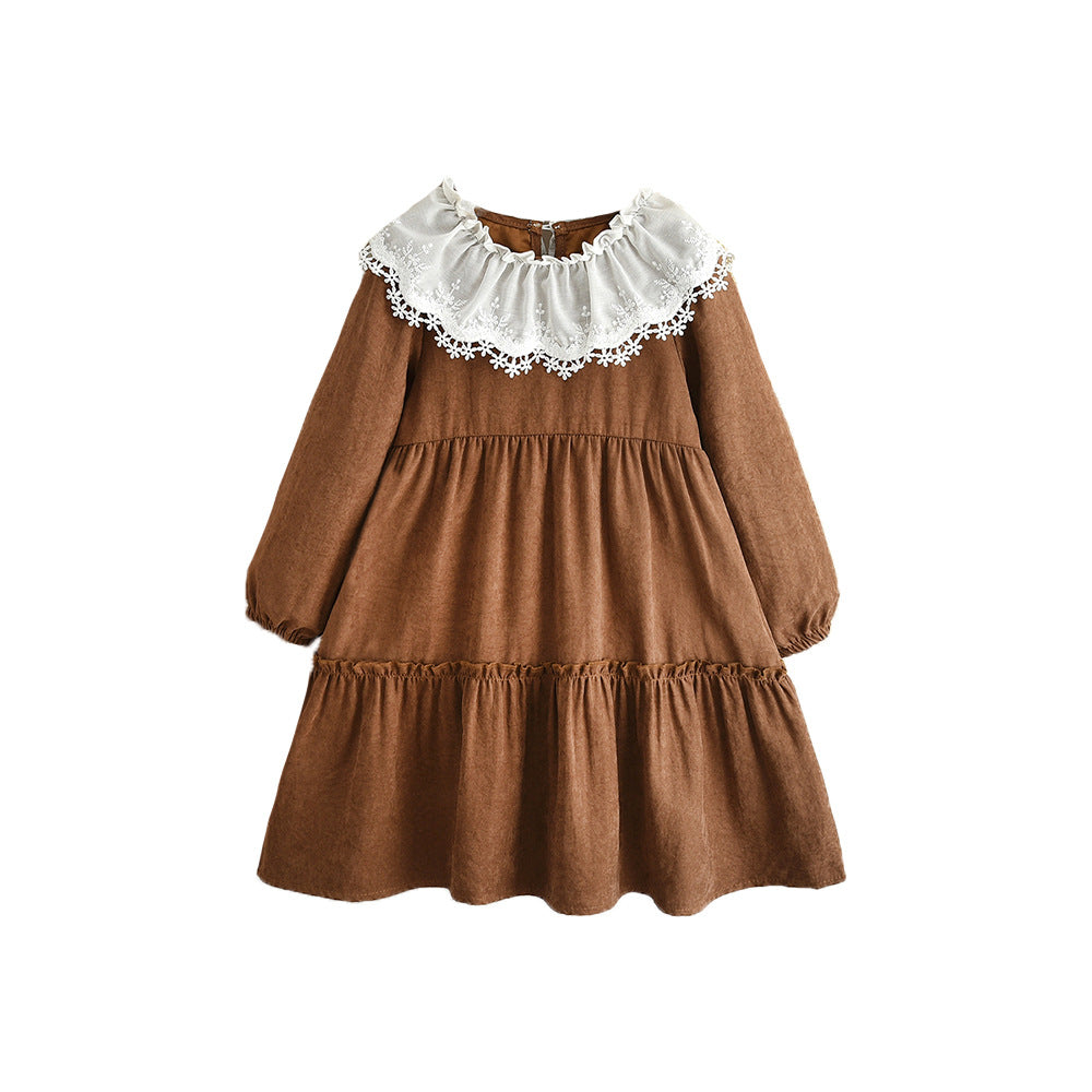 Spring & fallnew arrivalgirlfrench palace embroiderdressfemale baby elegant lapel lacelong sleevesprincess dress cross-border