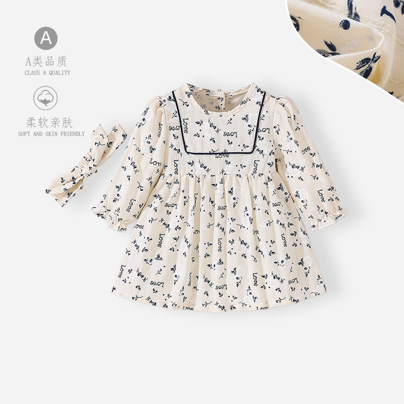 Girls' 100% cotton dress -  spring/autumn korean style - baby fashion doll collar - love butterfly detail - cinched waist long sleeve dress