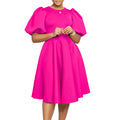 D3178 cross-border fashion  round neck elegant puff sleeve waist large swing dress a-line foreign trade dress