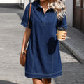 Fashion cross-border foreign trade  independent station lapel denim straight-leg skirt looseslimming look short-sleeved denim dress