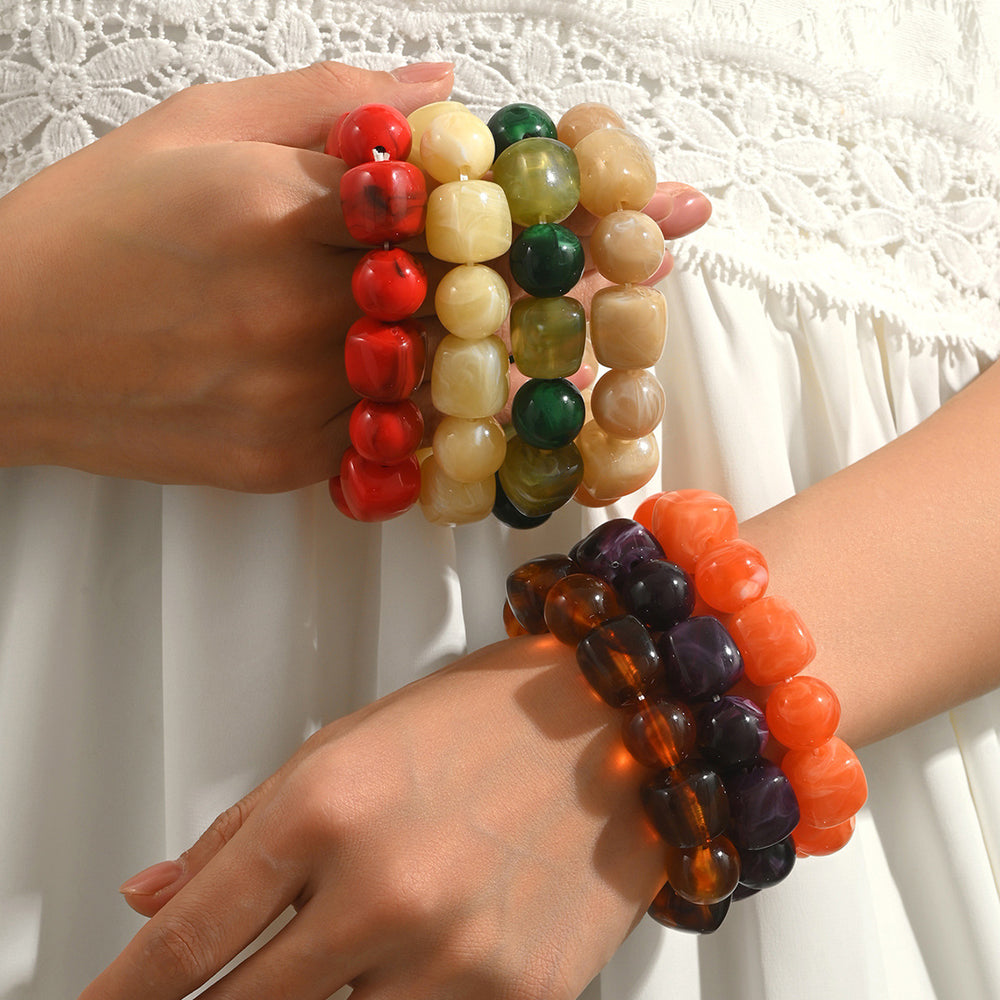 Wholesale acrylic beaded bracelets - trendy dopamine jewelry, unique irregular geometric stretch bracelets for women (cross-border e-commerce)