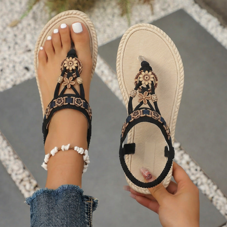 Bohemian  summer new arrival plus size flat sandals - lightweight, beaded, open-toe beach sandals for women