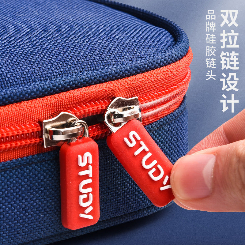 British style pencil bag three-layer large-capacity stationery box student high-value pencil case canvas stationery bag pencil bag wholesale