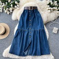 K-style single-breasted denim slit skirt women's summerhigh waista-line skirt medium long patchworkslimming lookwork clothing skirt