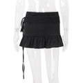 european and american women's clothing  summer new fashion hot girl low waist slimming pleated tie-up midi a-line skirt