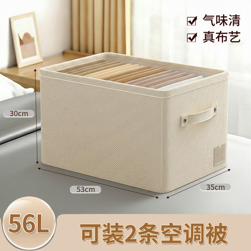 Fabric clothes storage box for wardrobe layering, clothes and pants organizer, cotton linen foldable storage basket for home use