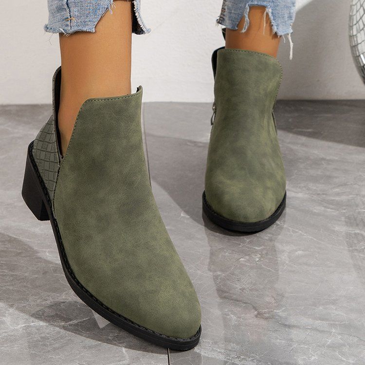 plus size cross-border new arrival suede pointed toe thick heel slip-on western short boots side zipper stylish trendy chelsea boots