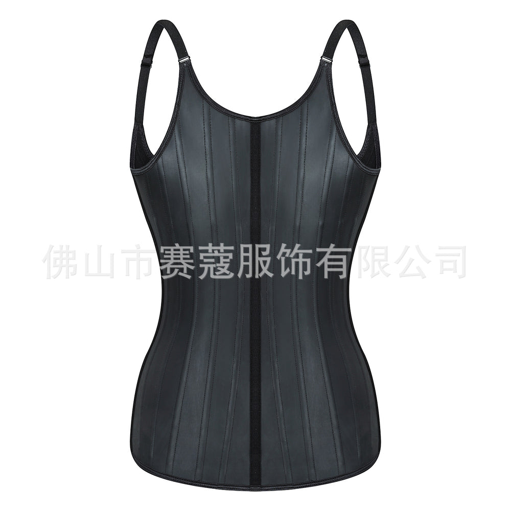 Glossy 25 steel frame body shaping tops small shoulder strap rubber corset waist shaping breast support rubber body shaping vest