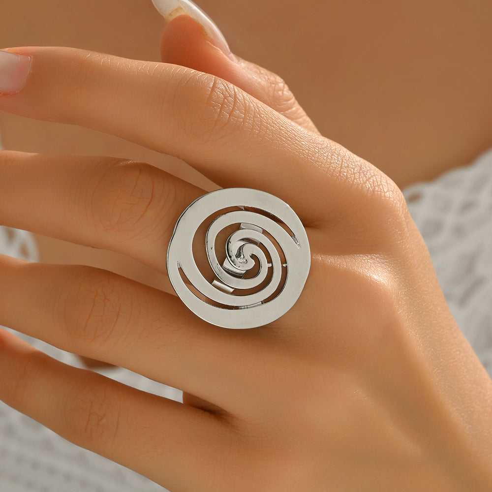 European and american cross-border fashion exaggerated irregular swirl design open ring alloy geometric spiral bracelet set for women