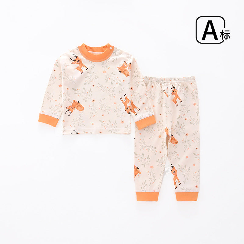 Baby long-sleeved underwear set, infant cotton pajamas, boys' and girls' pure cotton underwear set, close-fitting spring and autumn home wear