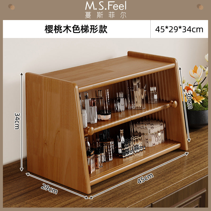 Solid wood desktop cosmetics storage box rack countertop sundries storage cabinet desk figure display finishing cabinet