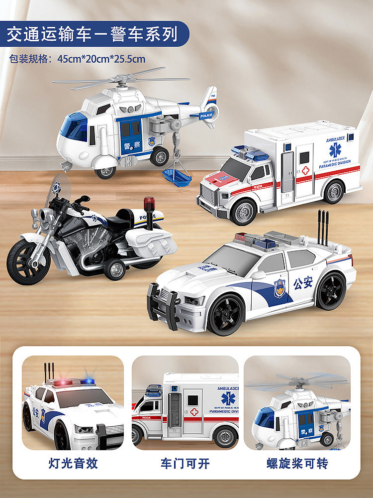 Fire truck ambulance kids' car motorcycle police car toy airplane rescue set - new cross-border gift for boys
