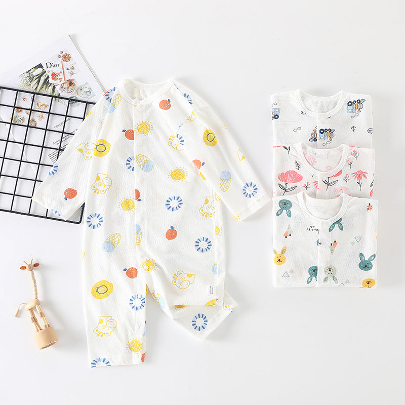 Newborn long-sleeve romper, baby pure cotton pajamas, air conditioning suit, infant lightweight breathable onesie, crawling suit, summer outfit