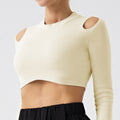 Eco-friendly organic cotton off-shoulder long sleeve activewear top - perfect for dance, fitness, yoga, and everyday style