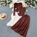 Xiaoxiangfeng wear women's three-piece set easiest for match sleeveless vest metal buckle silmlong sleevesknittingcardigan skirt